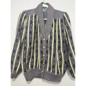 Vintage Lung Kong Knit Cardigan Sweater Blue Women M Cozy Cottagecore Granny